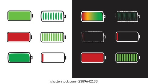 Vektorgrafiken von Batteriesymbole - perfekte Illustrationen für Animation, Grafikdesign und Websites. Batterieausdrücke von hoher Qualität.
