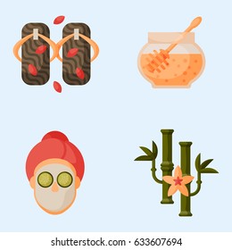 Vector illustrations of beautiful woman spa treatment, beauty procedures wellness icons.