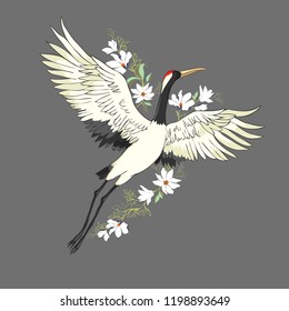Vector, illustrations, bird crane. White stork . isolated object