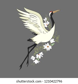Vector, illustrations, bird crane. White stork . isolated object