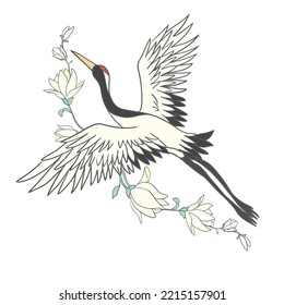Vector illustrations for the bird is the crane. White stork. Isolated object on a white background.
