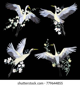 Vector of illustrations bird crane. White stork . isolated object