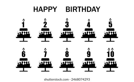 Vector illustrations of birthday cakes. Candles for the cake