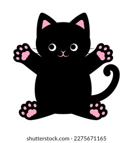 vector illustrations of a black cat putting its hands up for banners, greeting cards, flyers, social media wallpapers, etc.