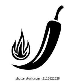 Vector illustrations of black hot pepper with fire icon