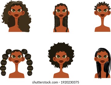 Vector Illustrations of Black Natural  and Protective Hairstyles for Women