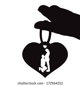 Vector illustrations black silhouettes of hearts on a white background.