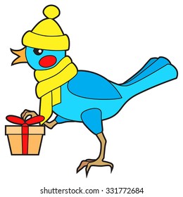 Vector illustrations of blue bird with gift