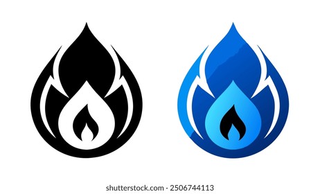 Vector illustrations of blue and black gas flames, representing energy, fuel, and combustion. Perfect for energy companies, gas suppliers, and industrial designs.