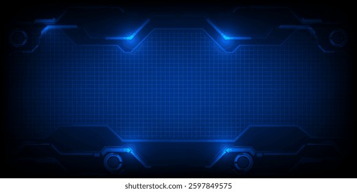 Vector illustrations of blue futuris technology background with hi tech style frame grid panels for copyspace  layout.