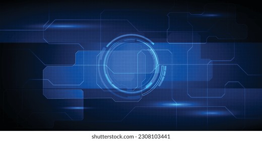 Ilustraciones vectoriales de la línea azul futurista de la rejilla digital con la interfaz de pantalla HUD y patrones de línea de circuito digital.Conceptos de tecnología digital futurista.