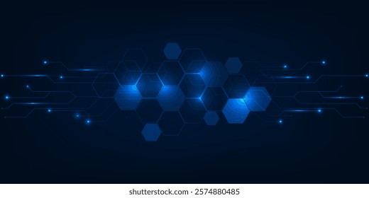 Vector illustrations of  blue hexagonal network pattern digital hi tech background.