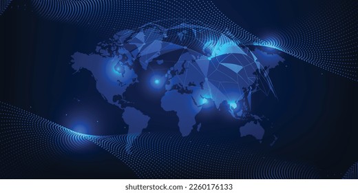 Vektorgrafiken der blauen Hologramm-Kugel mit futuristischer Streaming-Datenwaveform.Digitale Kommunikationsinnovation und Technologiekonzepte.