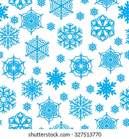 Vector illustrations of blue snowflakes  seamless pattern on white background