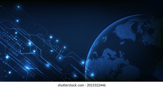 Vector illustrations of  blue tech globe dealing with  high speed digital communication technology.Futuristic digital innovation and technology concepts.