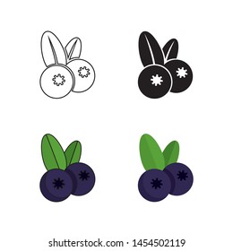 
Vector illustrations of blueberries on a white background. Linear image of blueberries. Colored vector image of blueberries.
