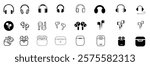 Vector illustrations of Bluetooth headphones in different shapes and styles. Ideal for music, technology, and communication themes.
