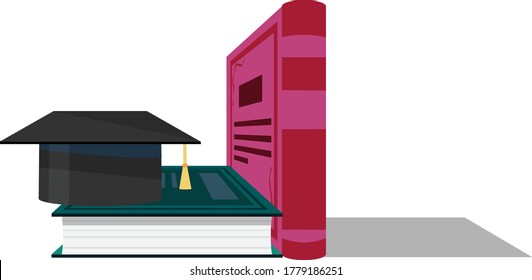 vector illustrations of books and graduation cap.