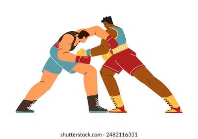 Vector illustrations of the boxing scene between male athletes in sportswear and gloves. It is great for designing sports themes and visual design