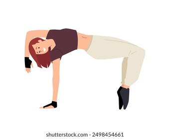 Vector illustrations for breakdancing performances. The girl does a handstand, a dynamic pose with the atmosphere of an urban street dance on a white background