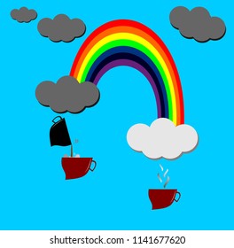 Vector illustrations Brewing under a black cloud, smoke in the blue sky can be used for both print and web.