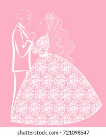 Vector illustrations of bride and groom. Wedding day card