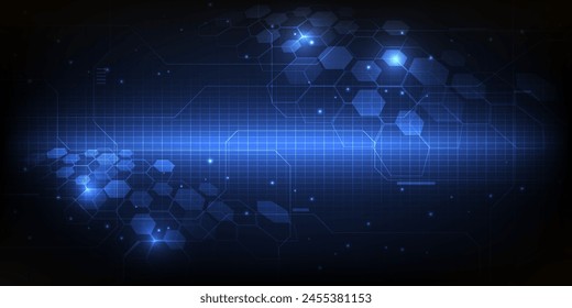 Ilustraciones vectoriales de brillante azul hexagonal patrón de red digital de alta tecnología de fondo.