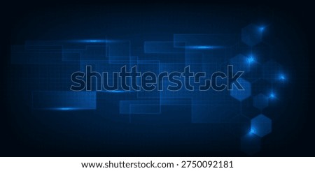 Vector illustrations of bright glowing blue hexagonal and plane network pattern for digital hi tech artwork and background.