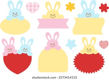 Vector illustrations of bunny, heart, blank space for cartoon characters, comic, text bubbles, pet shop, zoo, happy easter, animal, text, message, chat, dialogue, stickers, Valentine's Day, love sign