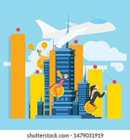 Vector illustrations of business graphics, the company is engaged in the joint construction and the cultivation of cash profits, career growth.