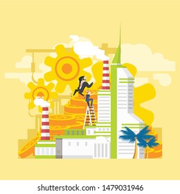 Vector illustrations of business graphics, the company is engaged in the joint construction and the cultivation of cash profits, career growth.