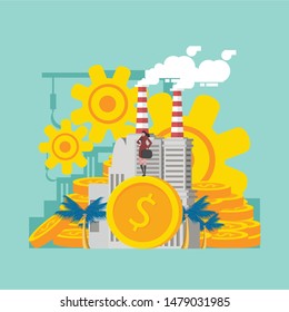 Vector illustrations of business graphics, the company is engaged in the joint construction and the cultivation of cash profits, career growth.