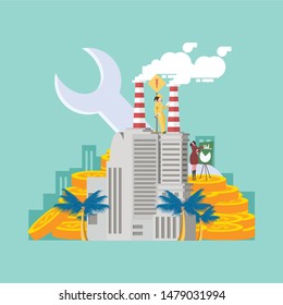 Vector illustrations of business graphics, the company is engaged in the joint construction and the cultivation of cash profits, career growth.