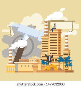 Vector illustrations of business graphics, the company is engaged in the joint construction and the cultivation of cash profits, career growth.