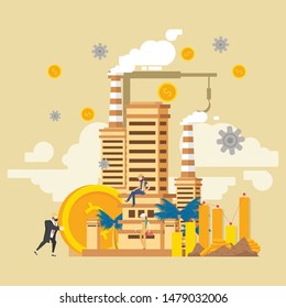 Vector illustrations of business graphics, the company is engaged in the joint construction and the cultivation of cash profits, career growth.