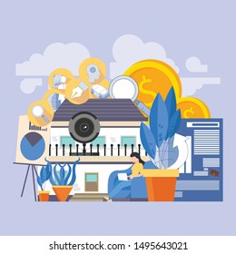 Vector illustrations of business graphics, the company is engaged in the joint construction and career growth.