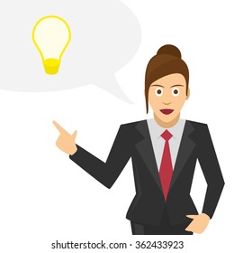 Vector illustrations businessman tells a brilliant idea. Woman businessman discusses his idea.