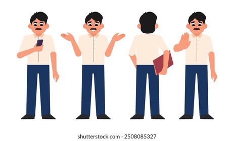 Vector illustrations of a businessman in various poses with emotions and props