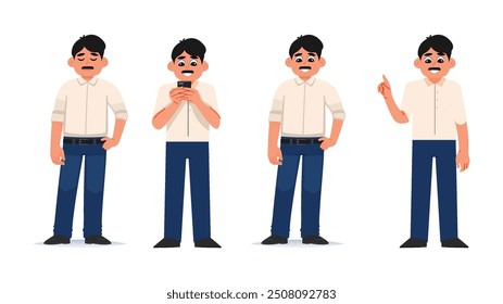 Vector illustrations of a businessman in various poses with emotions and props