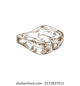 Vector illustrations of buttered toast for breakfast in the style of a brown outline. Creamy texture and organic elements on a white background.