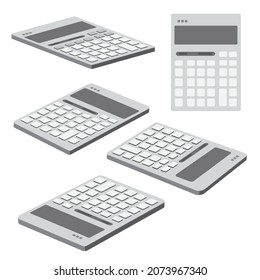 Vector illustrations of calculators from different angles.
