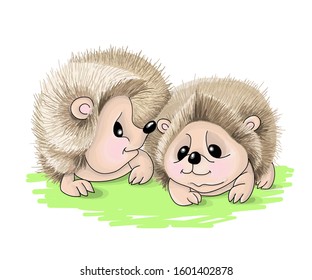 vector illustrations caracters of two cute hedgehog lovers