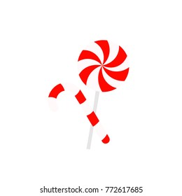 Vector illustrations with caramel cane and lollipops. Great for Christmas and New Year party design.