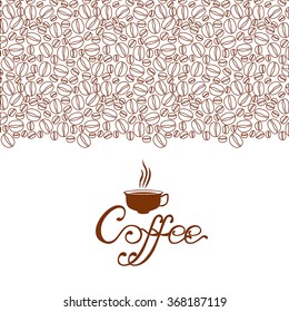 Vector illustrations of card with contour coffee beans ornament