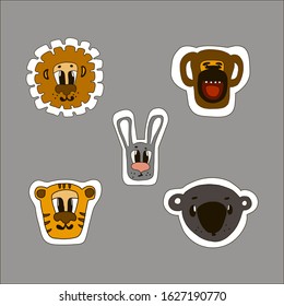 Vector illustrations of cartoon animals stikers on the background