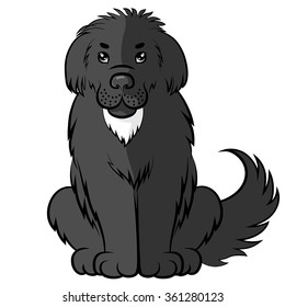 Vector illustrations of cartoon black big furry dog