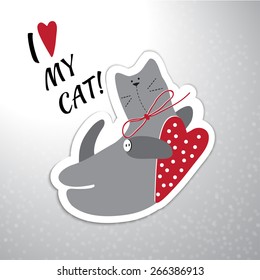 Vector illustrations of cartoon cat with  heart