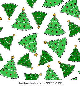 Vector illustrations of cartoon Christmas firs pattern seamless