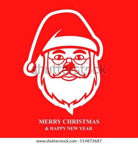 Vector illustrations of cartoon Christmas Santa Claus face icon on red background