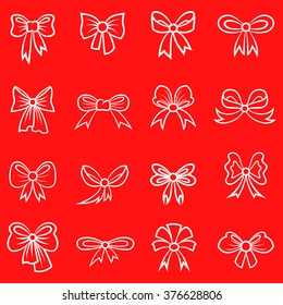Vector illustrations of cartoon contour of bow set on red background